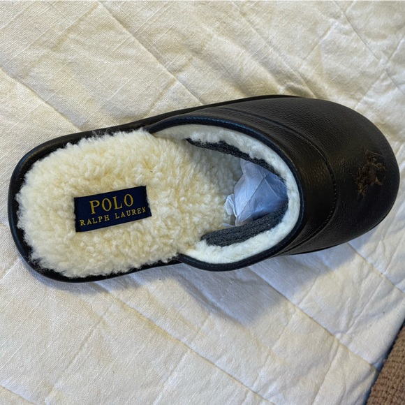 NWT Polo Ralph Lauren Brown Leather Memory Foam Slippers Size 9-10 - Picture 5 of 7